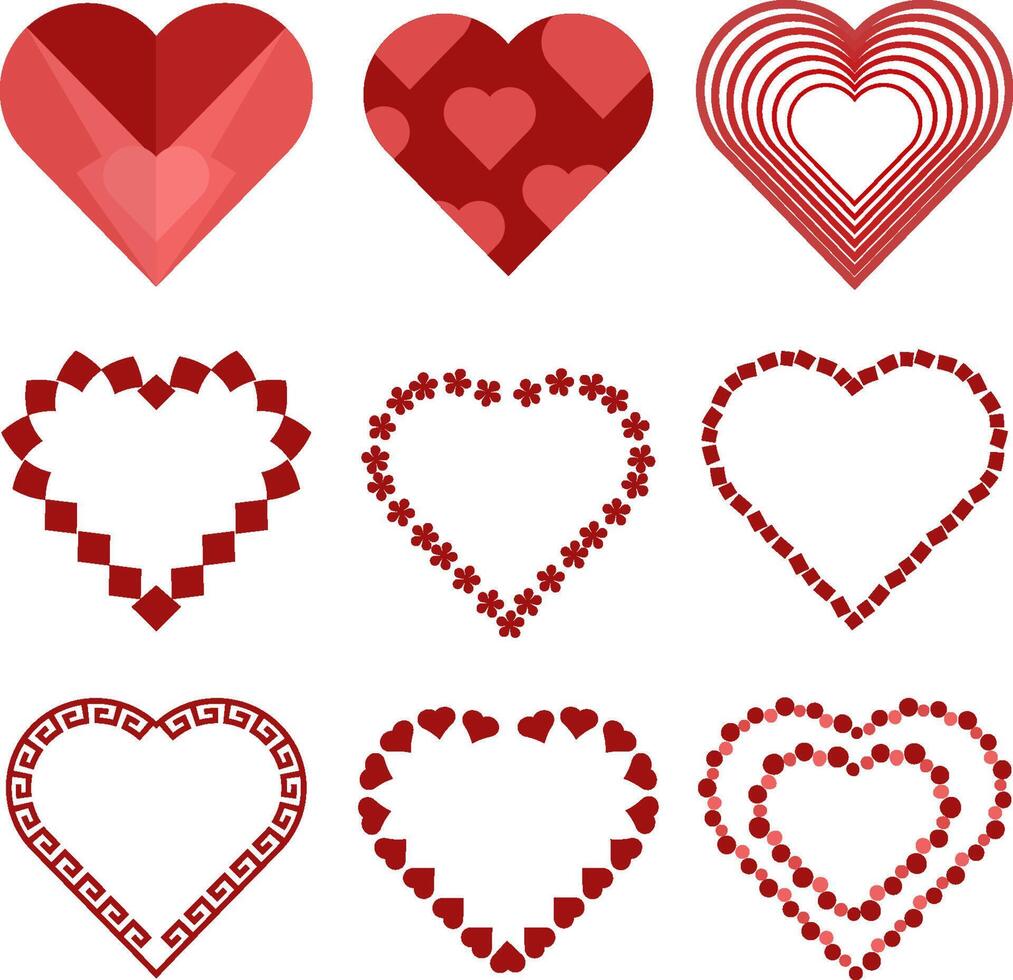 Set if red hearts clip arts isolated from background. Love and romantic vector