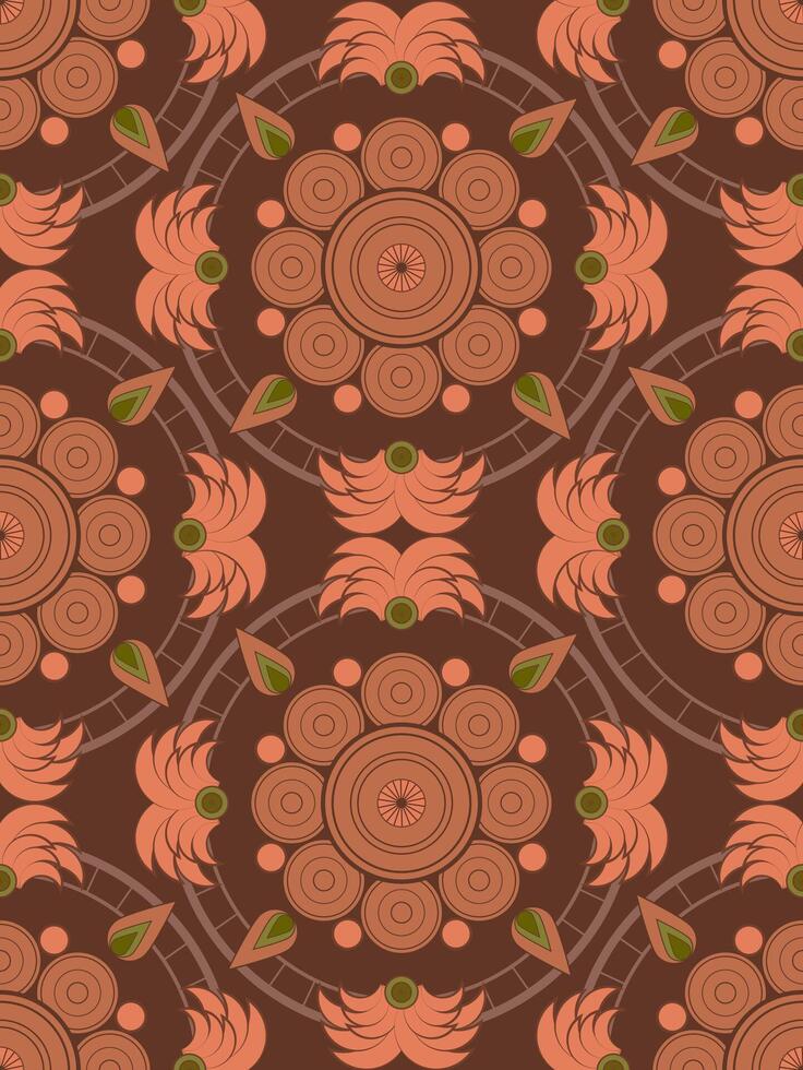 Ethnic circular pattern with leaves and flowers vector