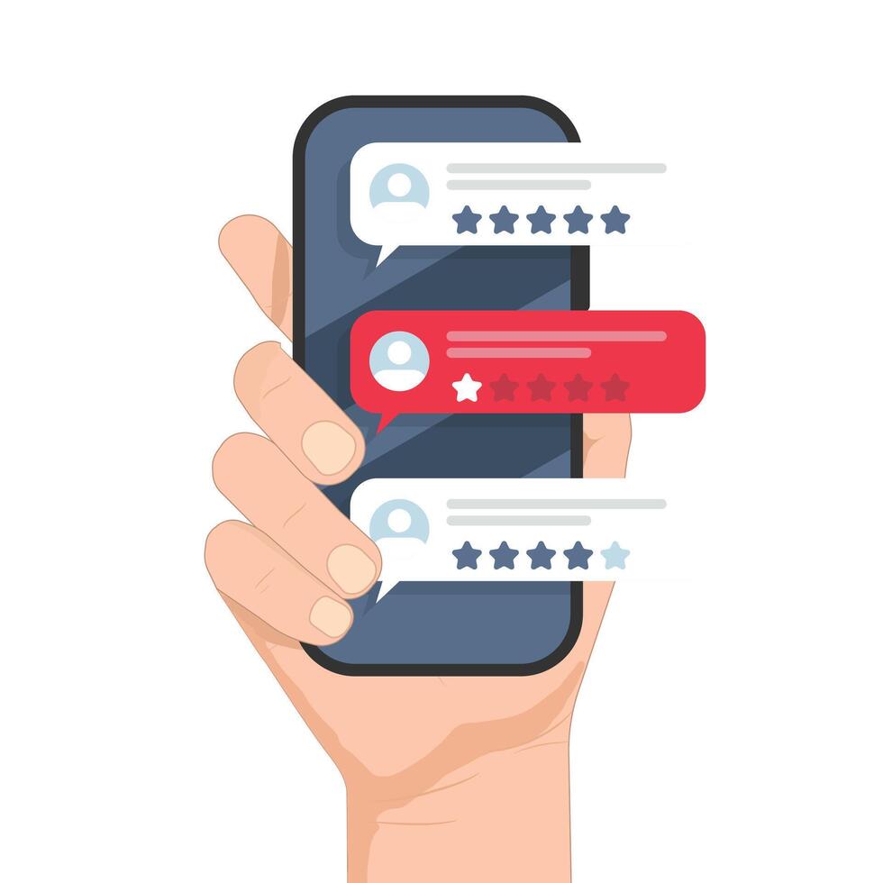 Mobile phone showing user reviews vector