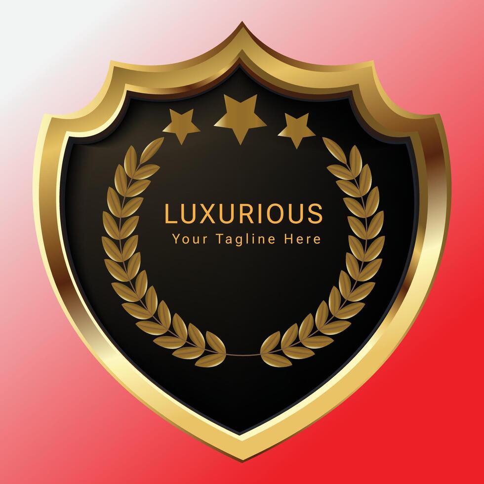 Luxury gold shield with laurel wreath vector
