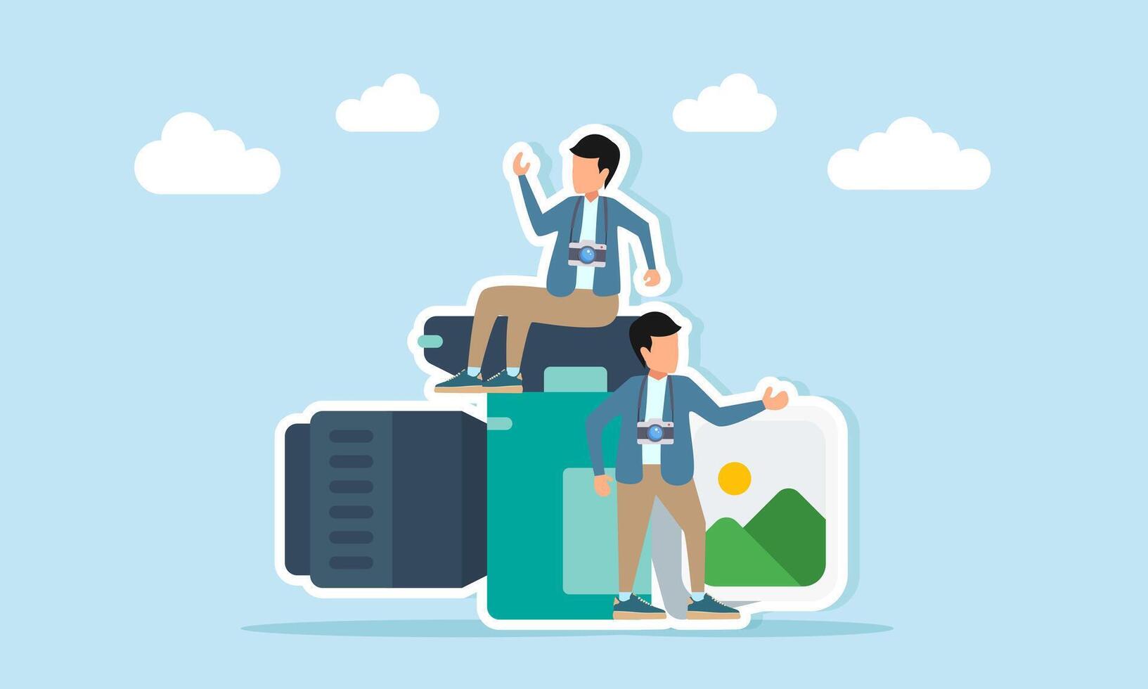 Illustration of photographers with camera vector