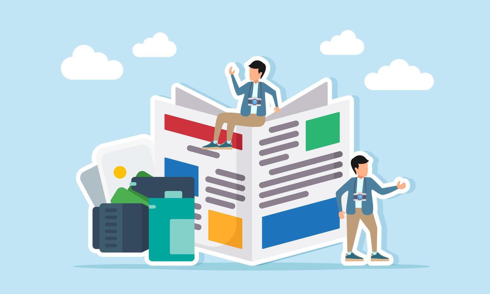 Illustration of newspaper and characters vector