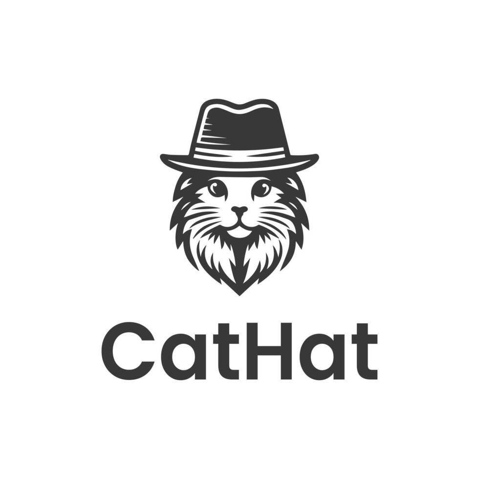 Stylish cat wearing a fedora hat logo design vector