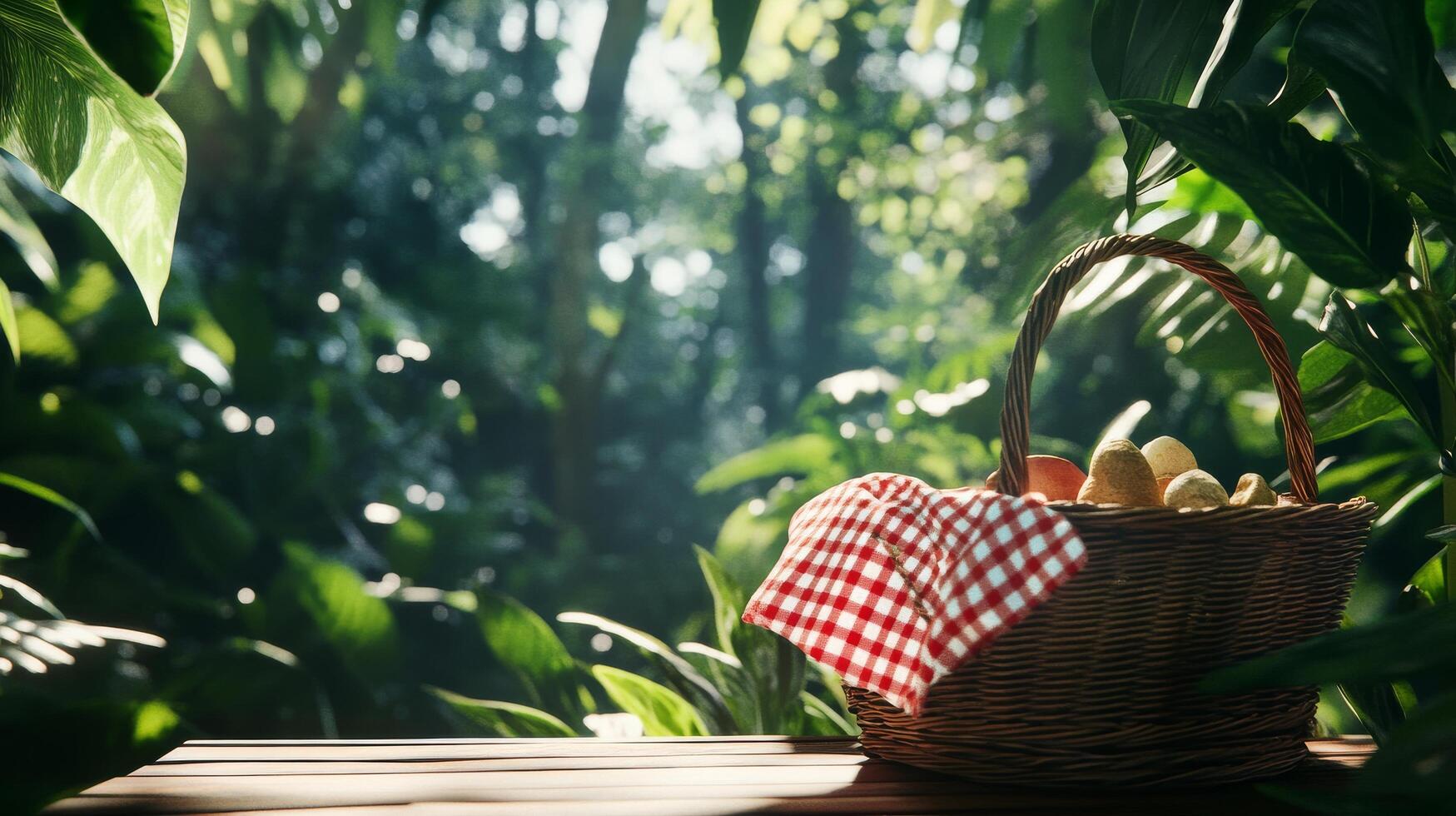 Fresh Fruit Basket Surrounded by Lush Greenery in a Tropical Setting During Daylight photo