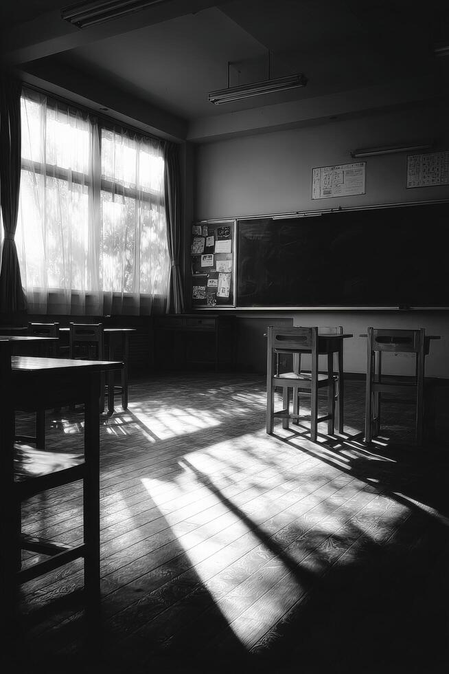 Quiet Classroom With Sunlight Casting Shadows in the Afternoon photo