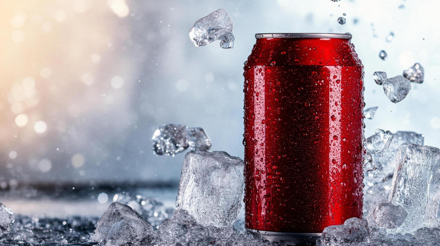 Refreshing Cold Drink in Ice With Droplets at a Vibrant Background During Summer Time photo