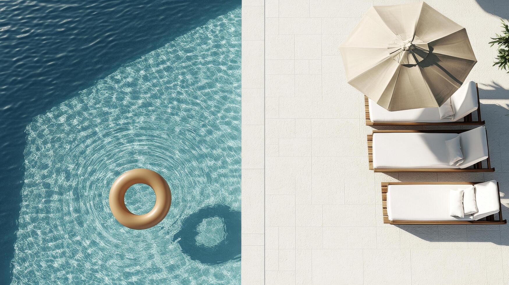 Relaxing Summer Day by the Sparkling Pool With a Floating Ring and Lounge Chair. photo