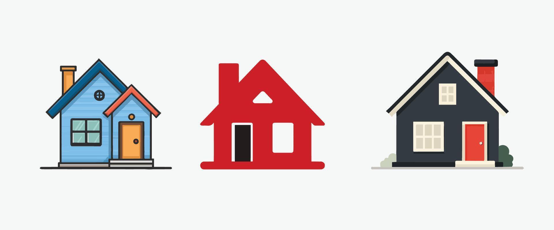 Three Stylized Houses in Blue Red and Dark Gray Real Estate vector