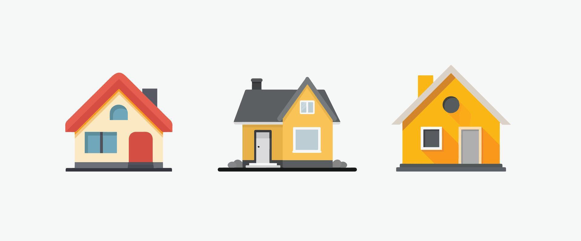 Three Stylized Houses in Blue Red and Dark Gray Real Estate and Homeownership vector