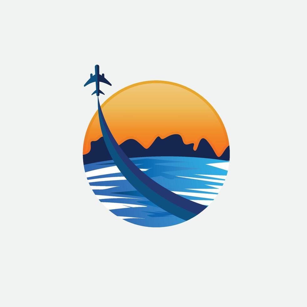 Airplane Flying Over Ocean at Sunset Travel and Adventure Concept airplane vector