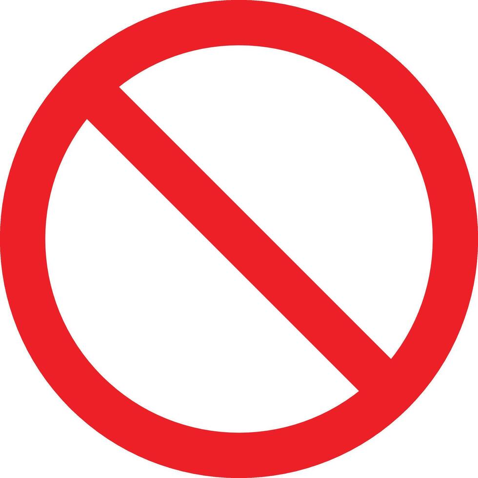 Prohibition Sign. Stop do not no entry sign. No Sign Icon. Red circle with a red diagonal line through it indicating prohibition or a restriction symbol. vector
