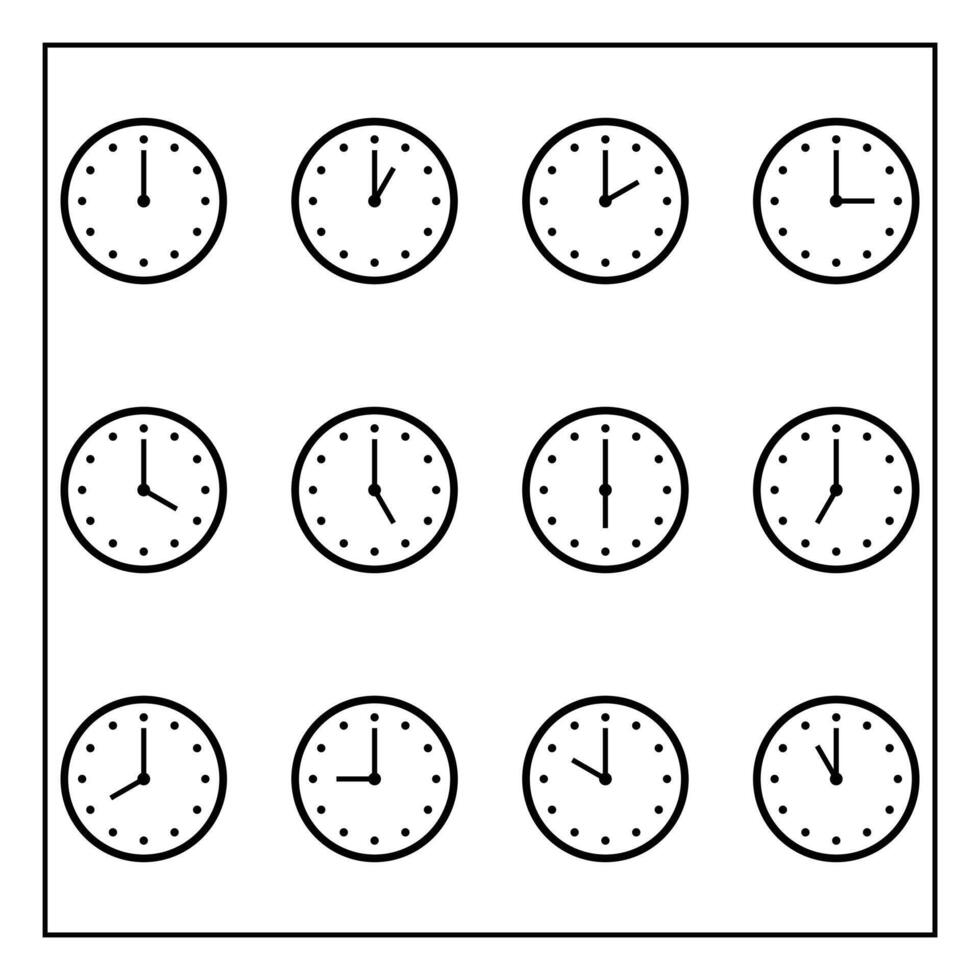 clock flat icon. clock icon design. Set of clocks for every hour. clock icon set 1 to 12 Hours. vector