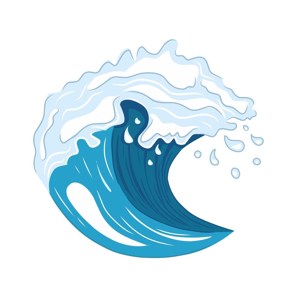 Wave rolling up in ocean design graphic illustration clip art. vector