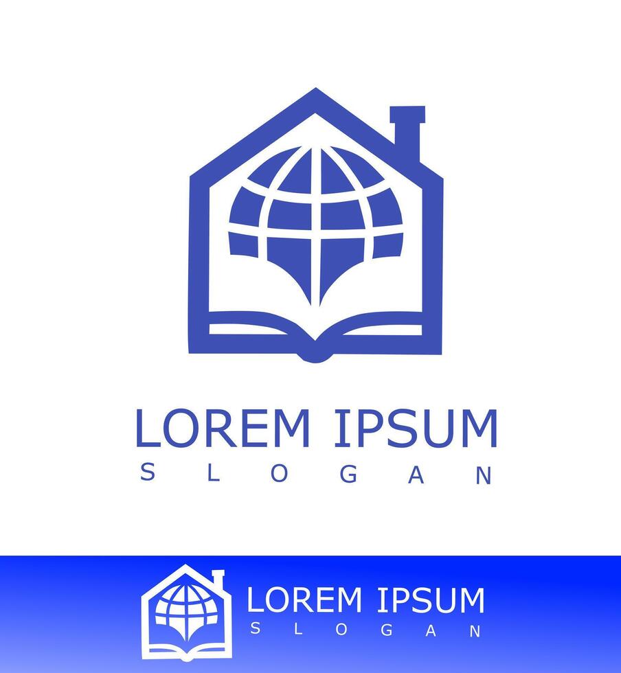 Global Education Logo Design with Book and House Icon vector