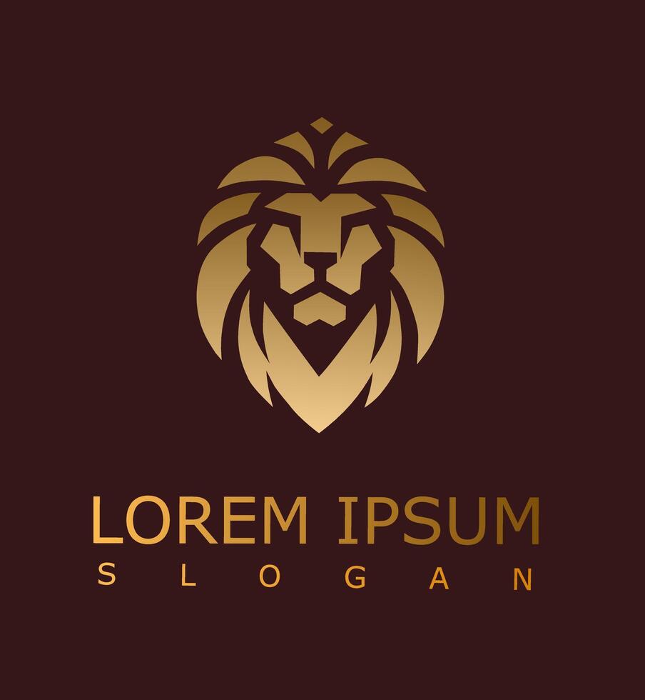 Bold lion head logo in gold gradient on a dark background, symbolizing strength, leadership, and prestige with modern, symmetrical desig vector