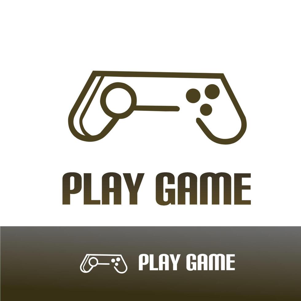 Minimalist gaming logo in brown, featuring a simple game controller outline and bold representing entertainment, gameplay, and modern digital experiences vector