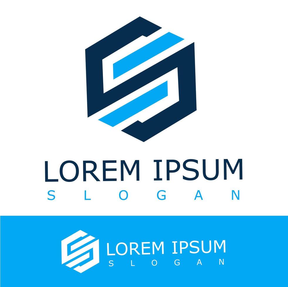 Modern hexagonal logo with an abstract shape in blue and dark navy. Perfect for tech, software, security, or corporate branding. Clean and professional vector