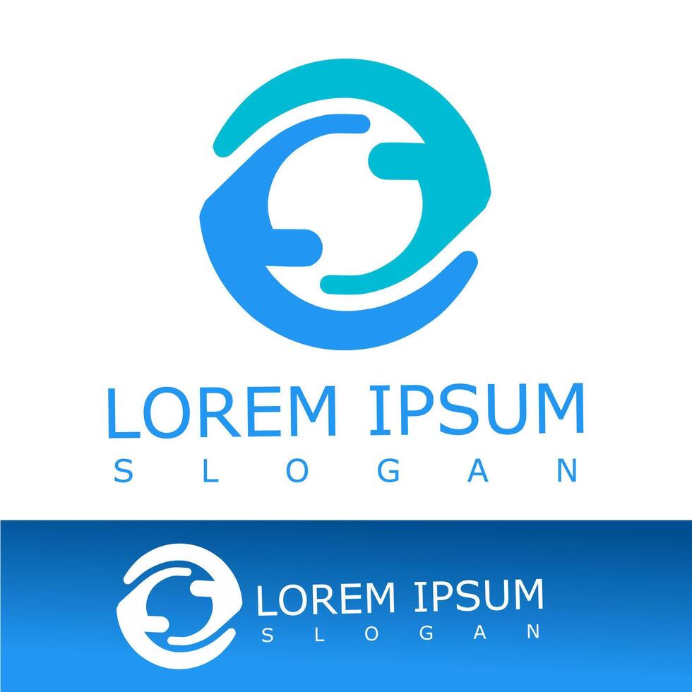 Abstract blue logo showing two hands forming a circular shape, symbolizing unity, care, and connection. Suitable for community, health, or charity organizations with modern branding vector