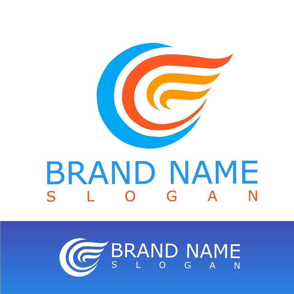Colorful modern logo with abstract wing and circular shapes in blue, orange, and red tones. Ideal for aviation, delivery, tech, or creative branding that symbolizes speed and freedom vector