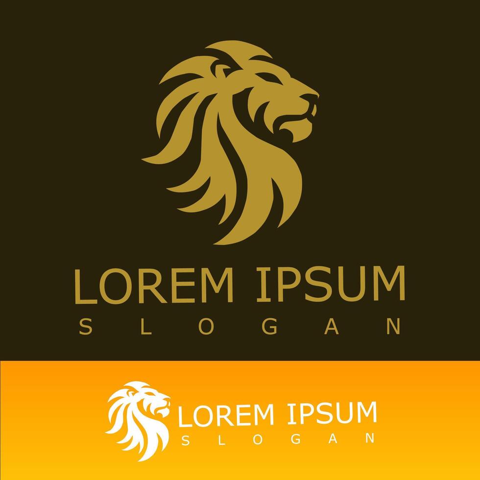 Elegant lion head logo design in gold and white variants, symbolizing strength, leadership, and luxury vector