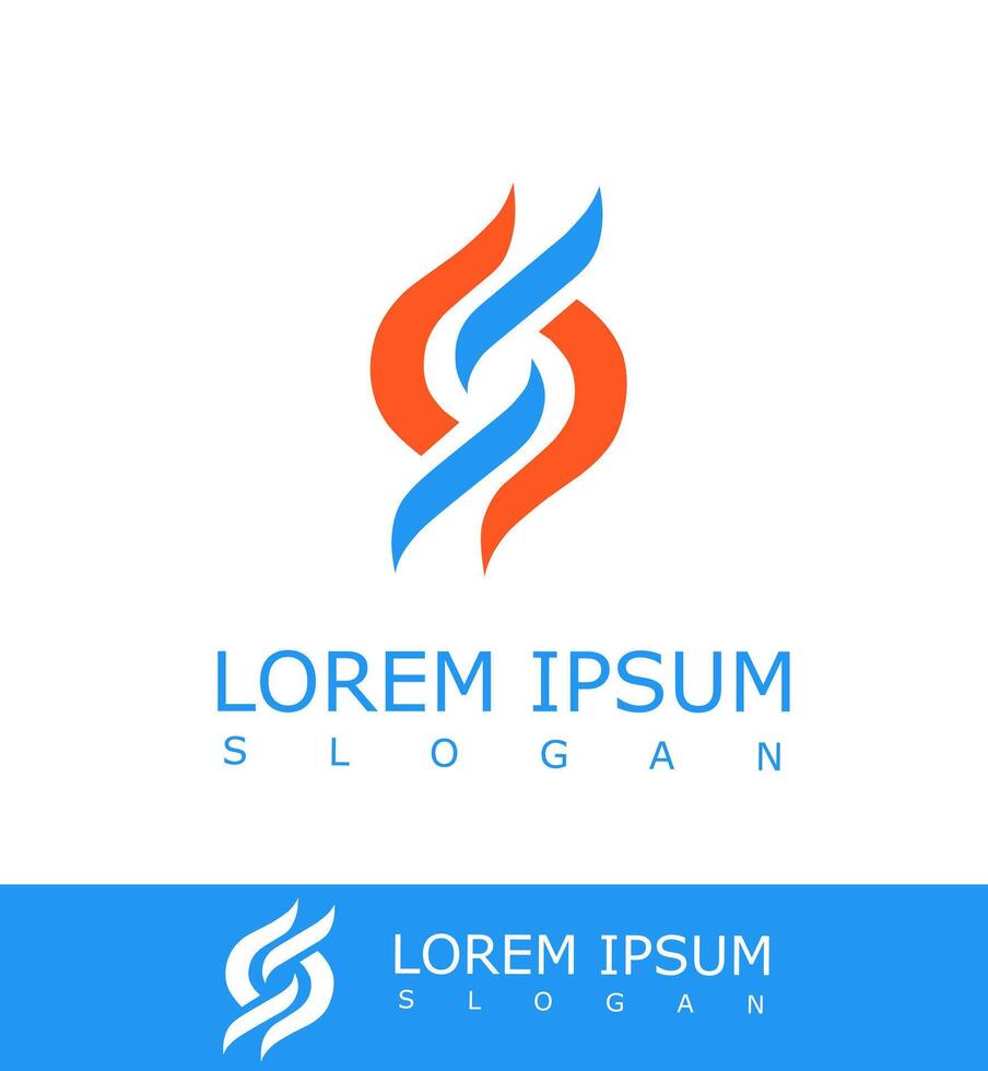 Dynamic logo with red and blue flame-like abstract shapes intertwining to form a modern symbol, perfect for tech, energy, or innovation-driven branding vector