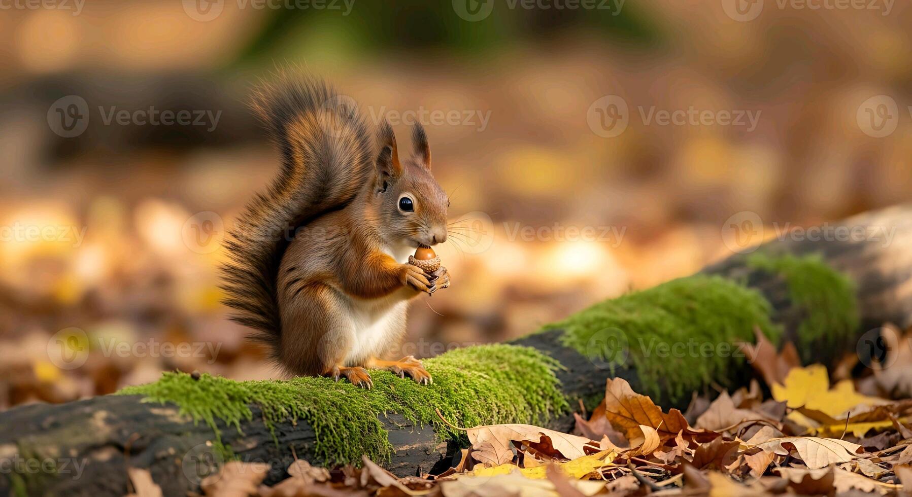 an squirrel is sitting on a log in the fall photo