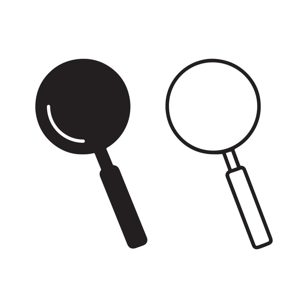 Magnifying Glass Silhouette and Line Art Icon Set vector