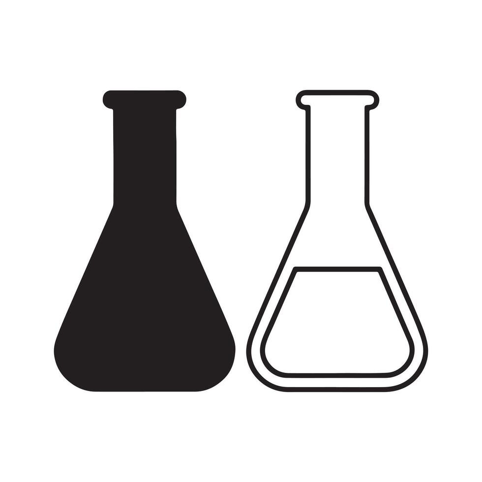 Laboratory Flask Icon Set Silhouette and Line Art vector