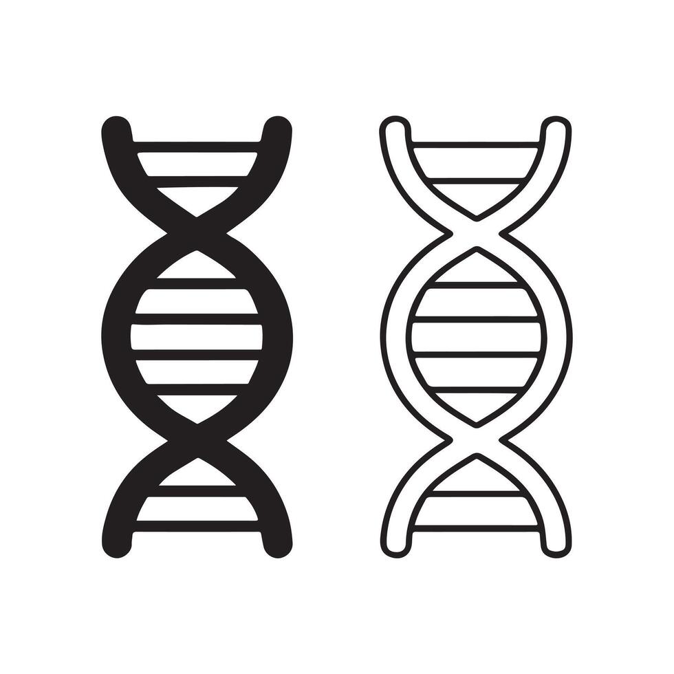 DNA Helix Silhouette and Line Art Icon vector