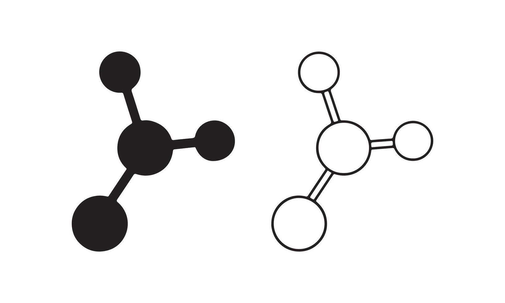 Molecule Model Silhouette and Line Art Icon vector