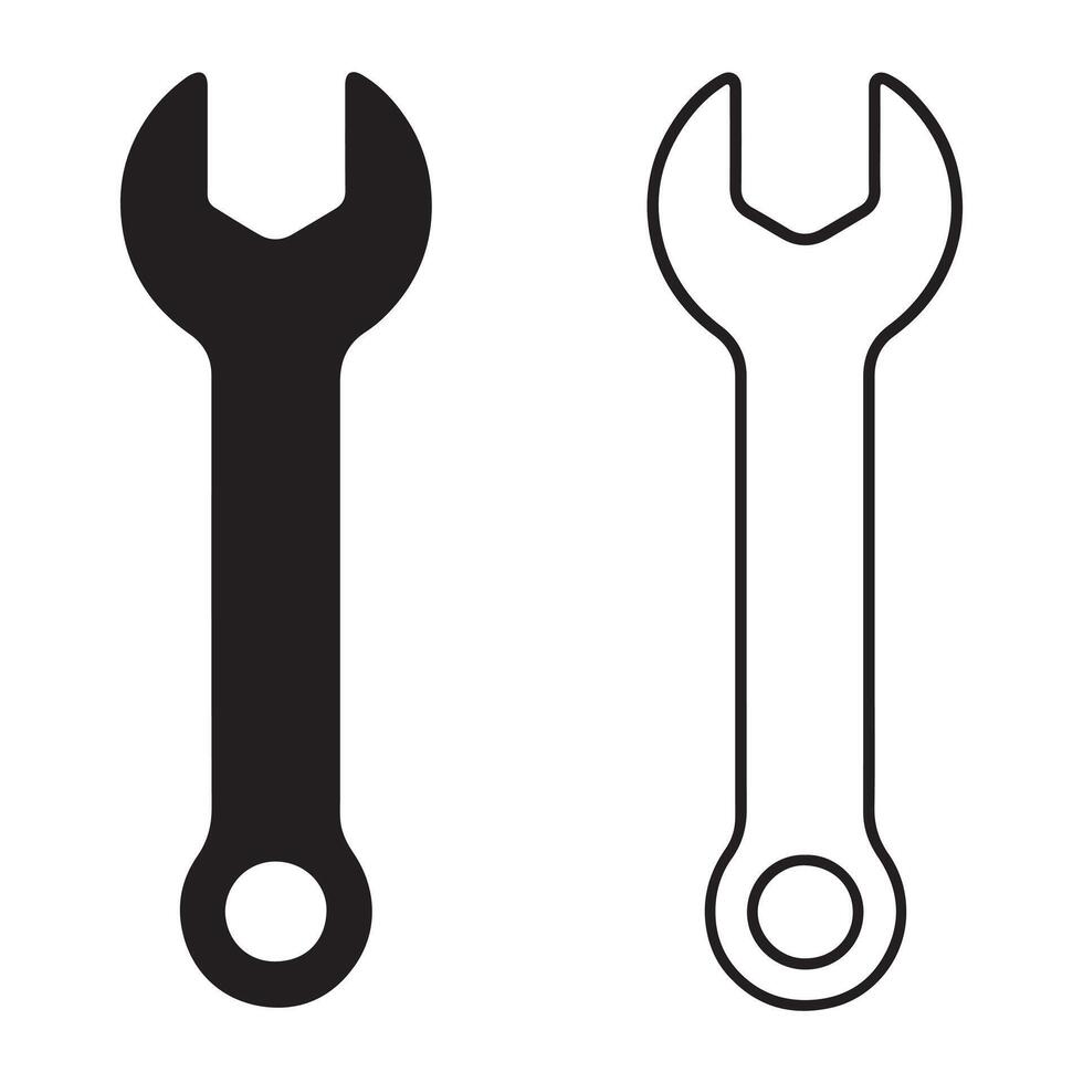 Wrench Silhouette and Line Art Icon on White Background vector