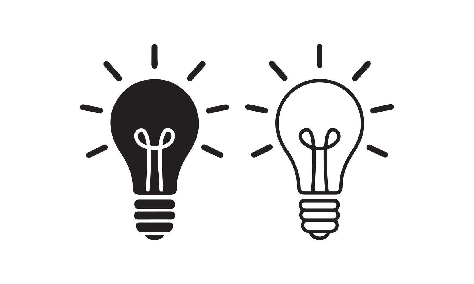 light bulb silhouette and line art icon. vector