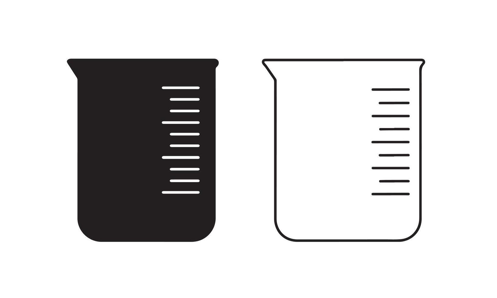 Beaker Silhouette and Line Art Icon Isolated on White Background vector