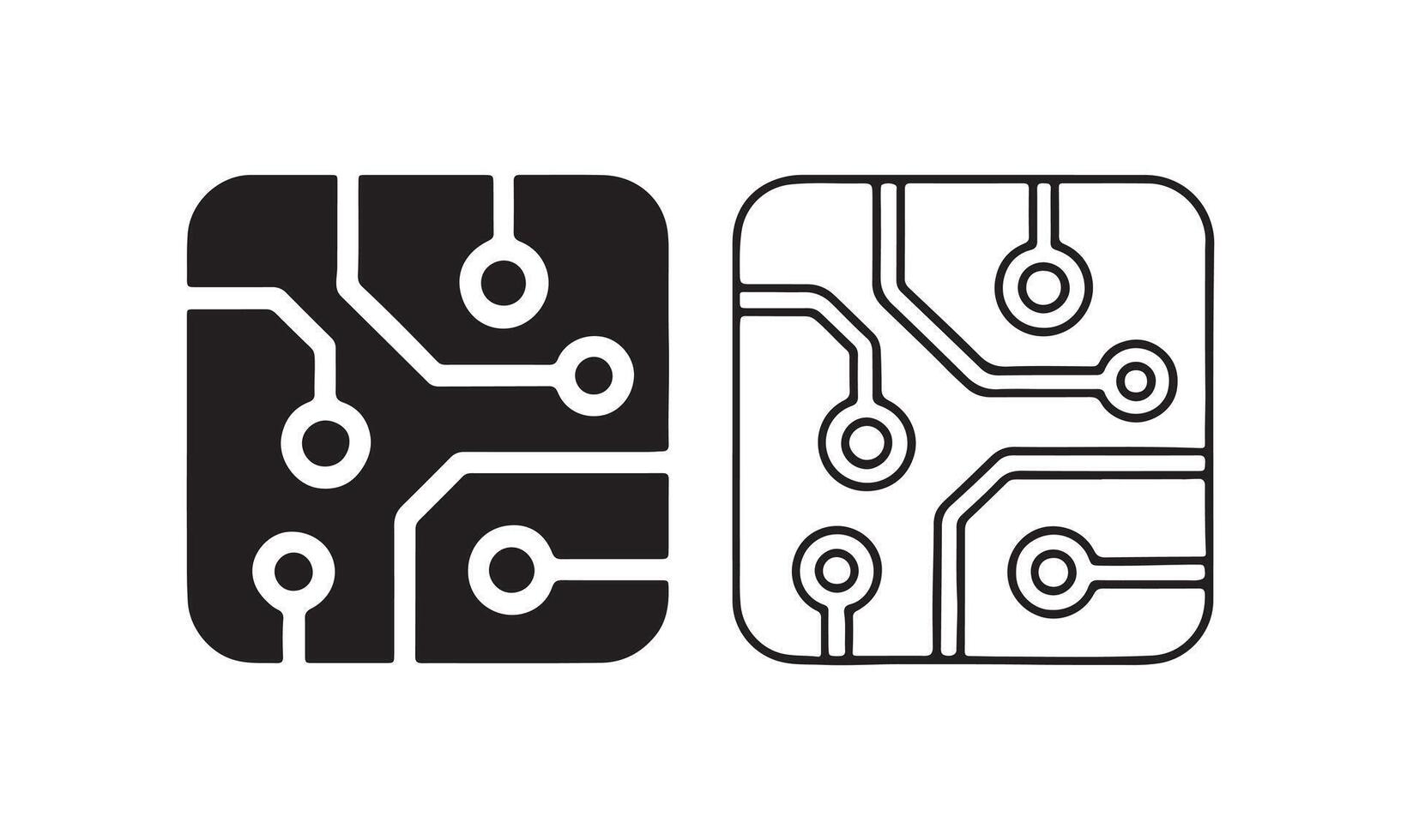 Circuit board silhouette and line art icon. vector
