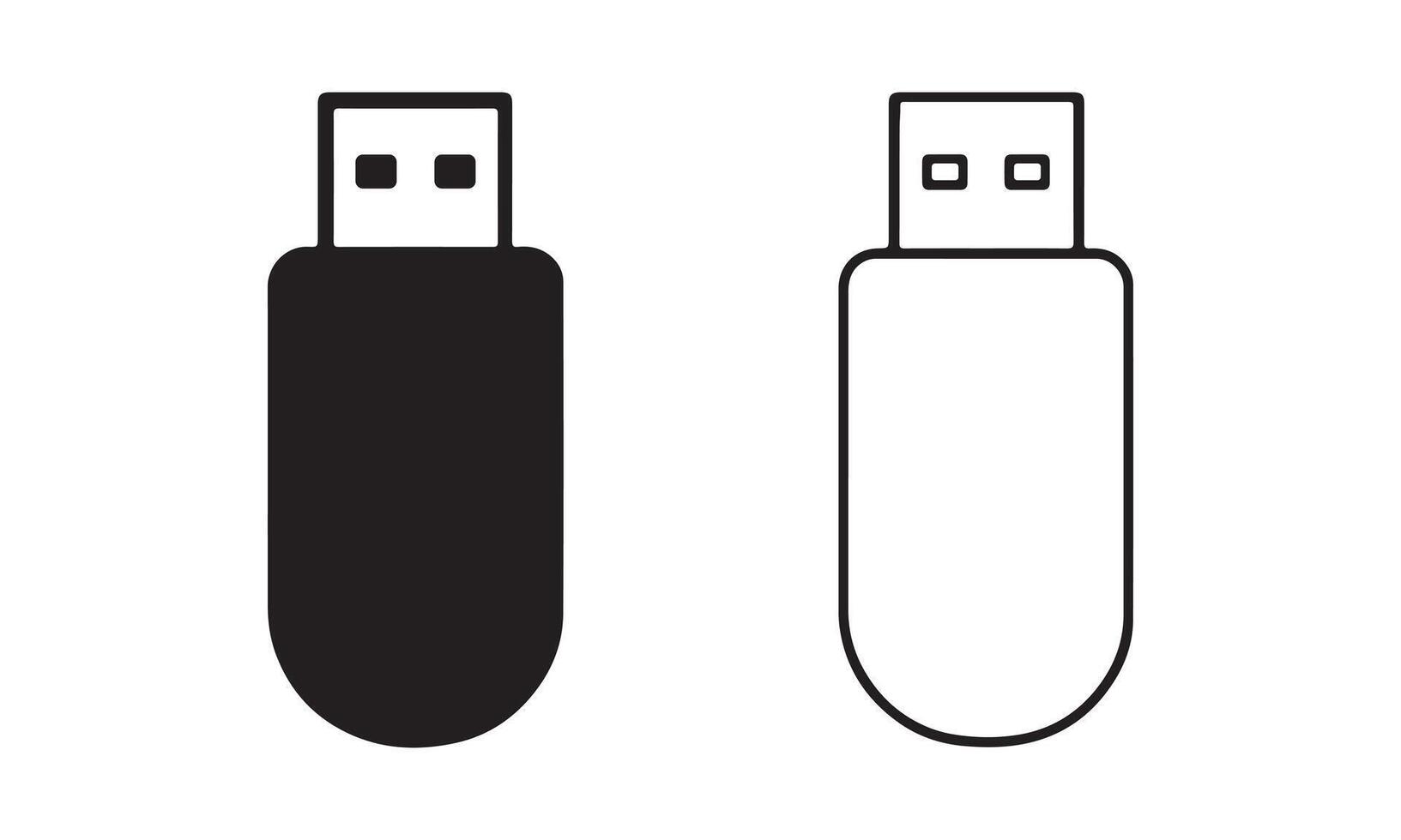 USB flash drive silhouette and line art icon. vector