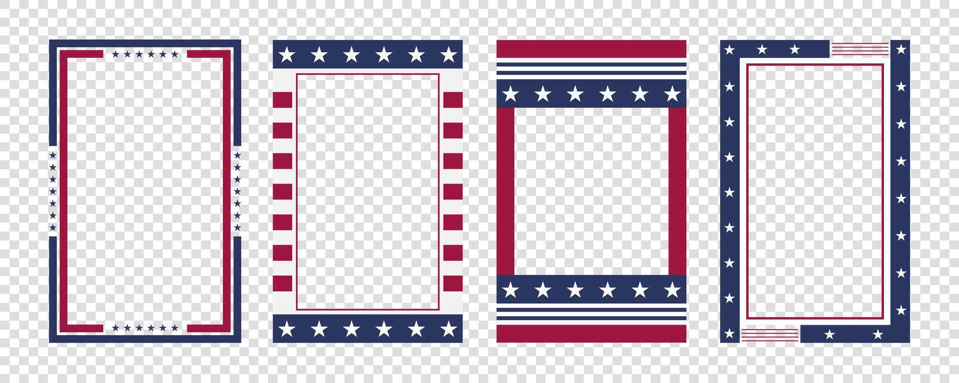 set of Patriotic Frames with USA Colors Red White and Blue. vector