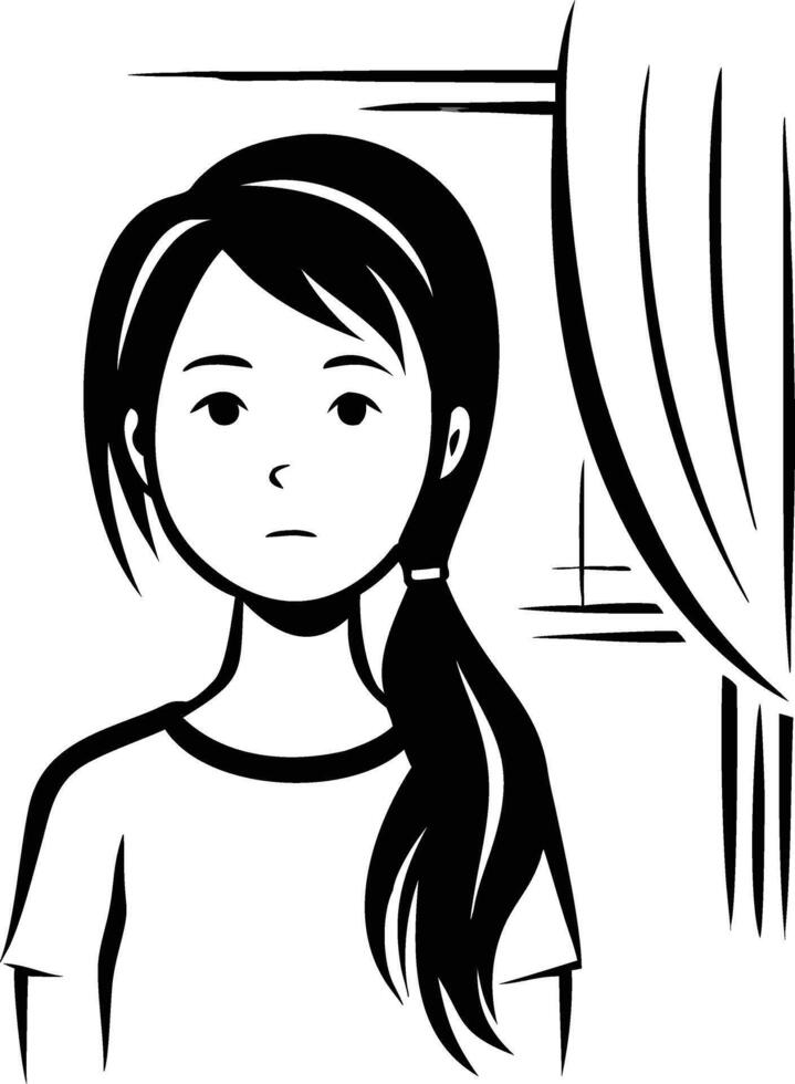 Monochrome illustration of a young woman with ponytail vector