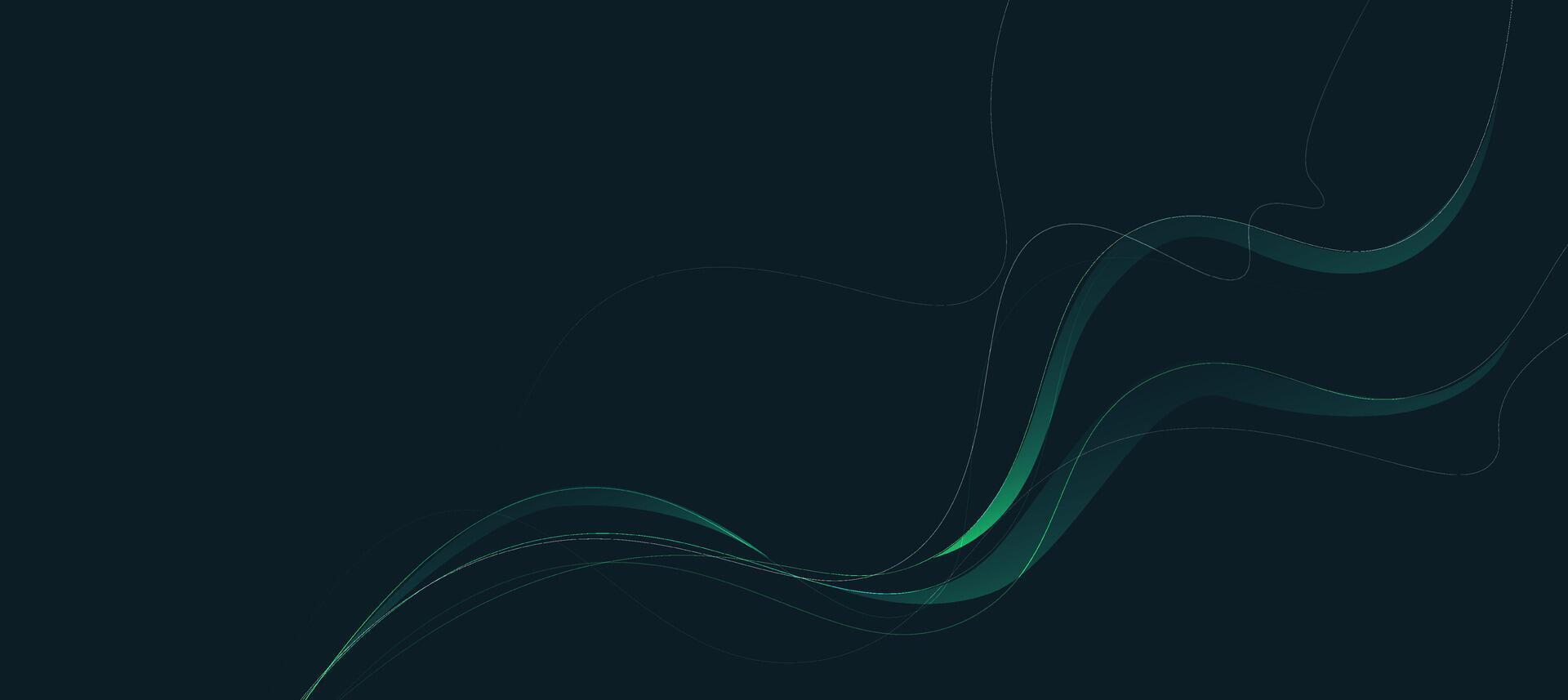 Abstract green wave on dark gradient background. Ads branding or landing page vector