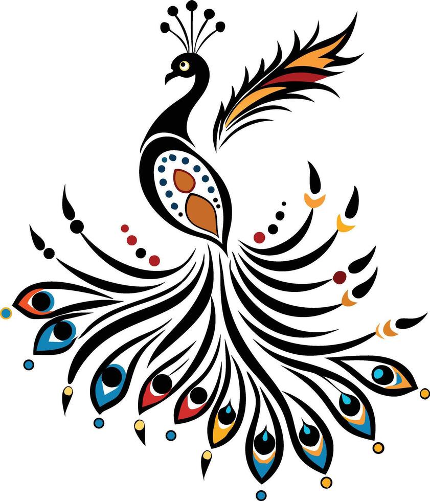 Stylized Peacock Illustration with Ornamental Feathers vector