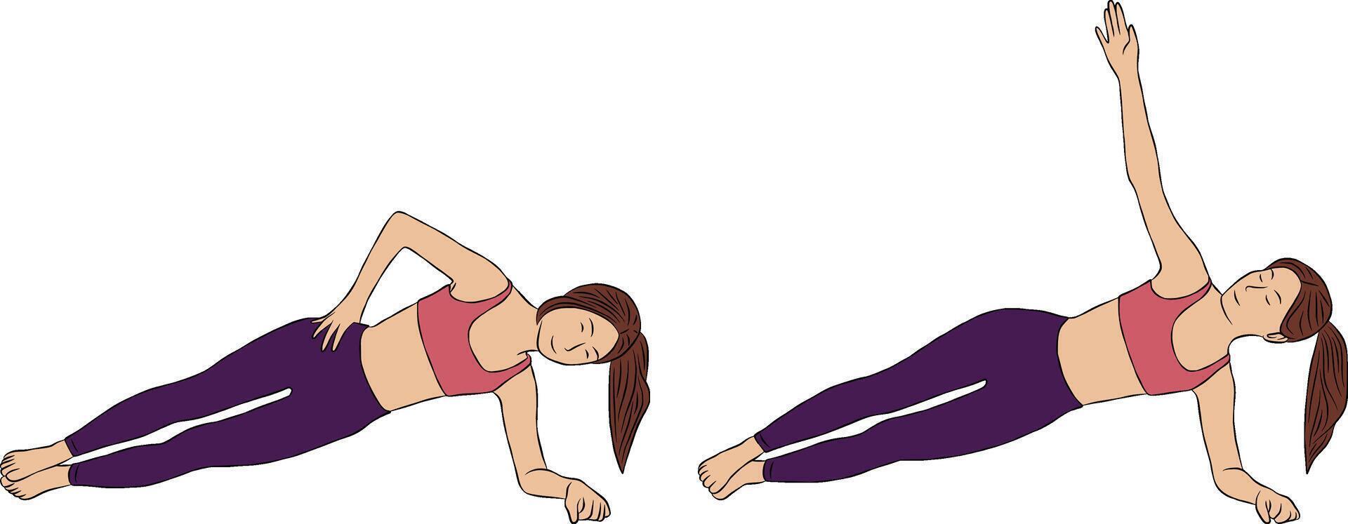 Side Plank. Woman illustration. Pilates and Yoga exercise. vector