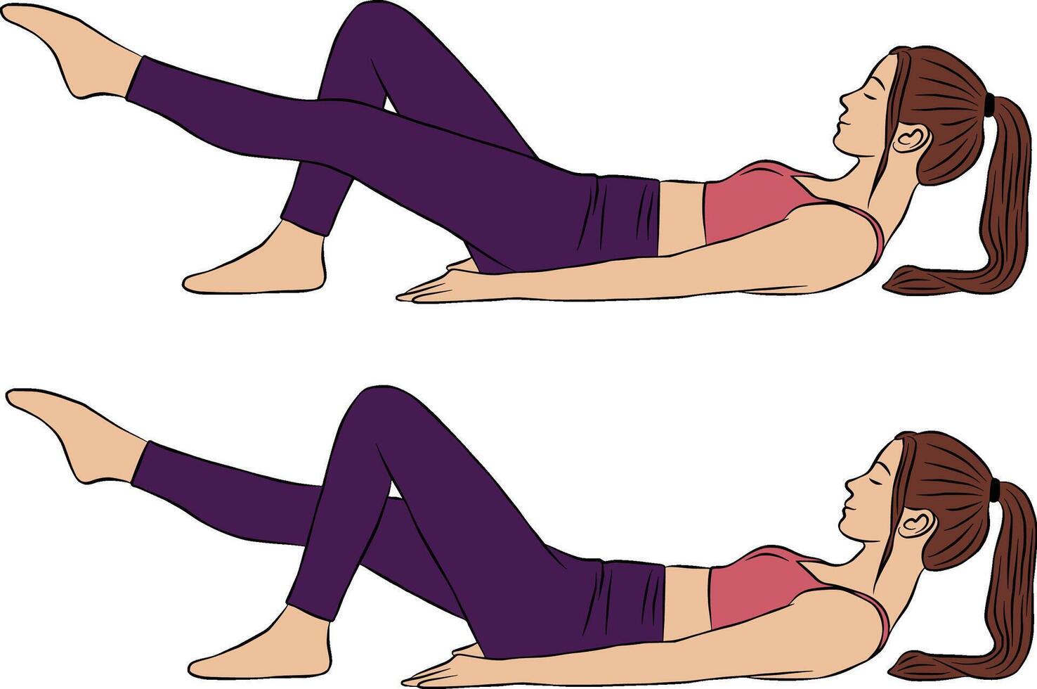 Single-Leg Circles. Woman illustration. Pilates and Yoga exercise. vector