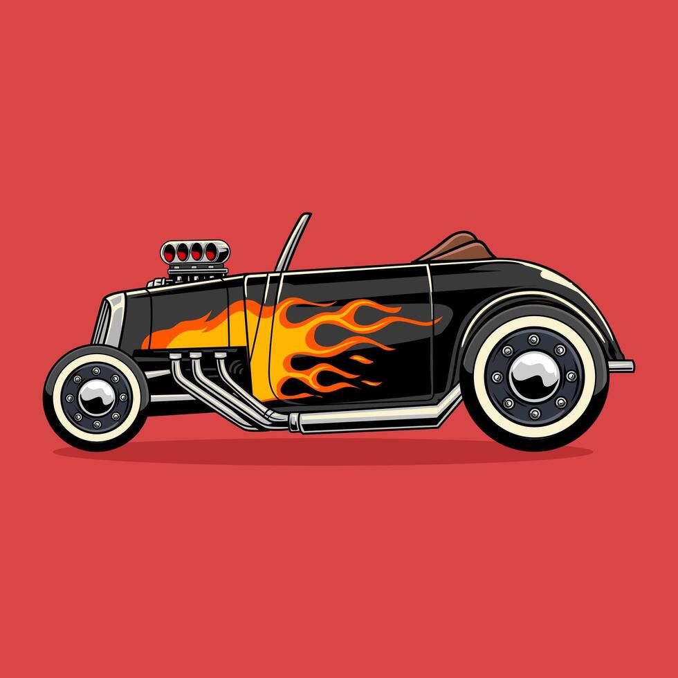 Hot rod car with flame design vector