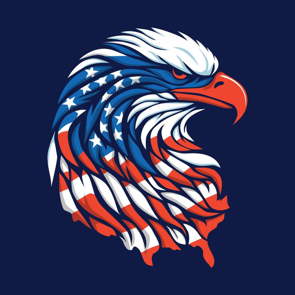 American Bald Eagle Head with USA Flag in Blue Background vector