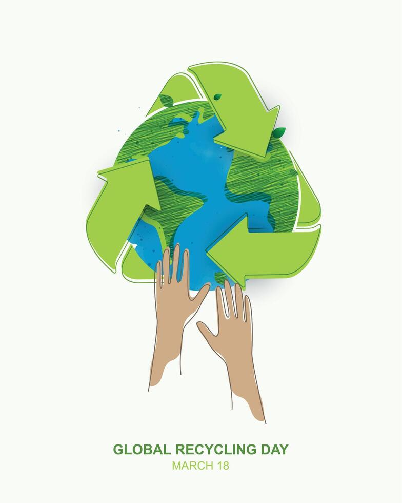 Global recycling day, recycling in environmental sustainability, recycling symbol, bins, plastic, bottles and reducing carbon emissions, protect the environment, reducing waste. earth day. vector