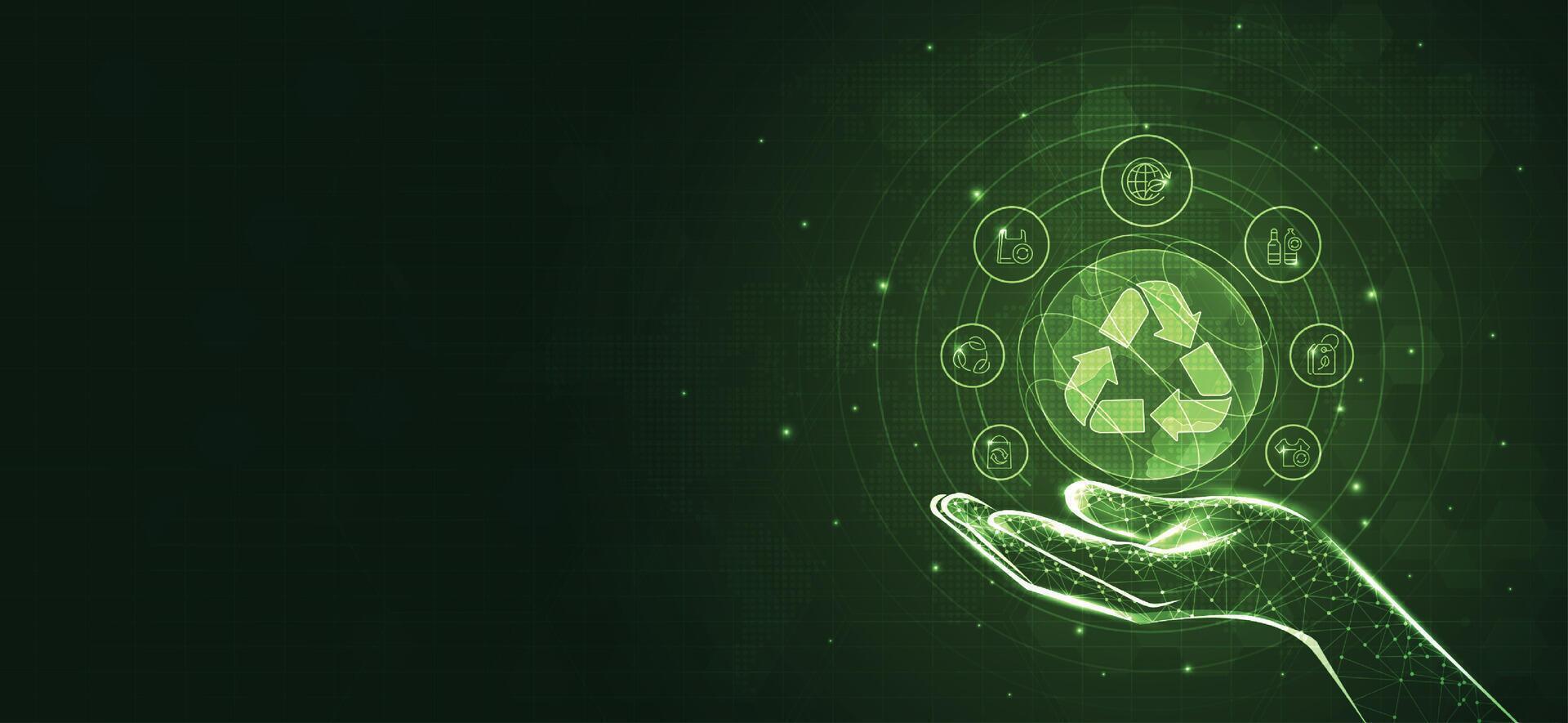 Hand holding a glowing recycling symbol vector