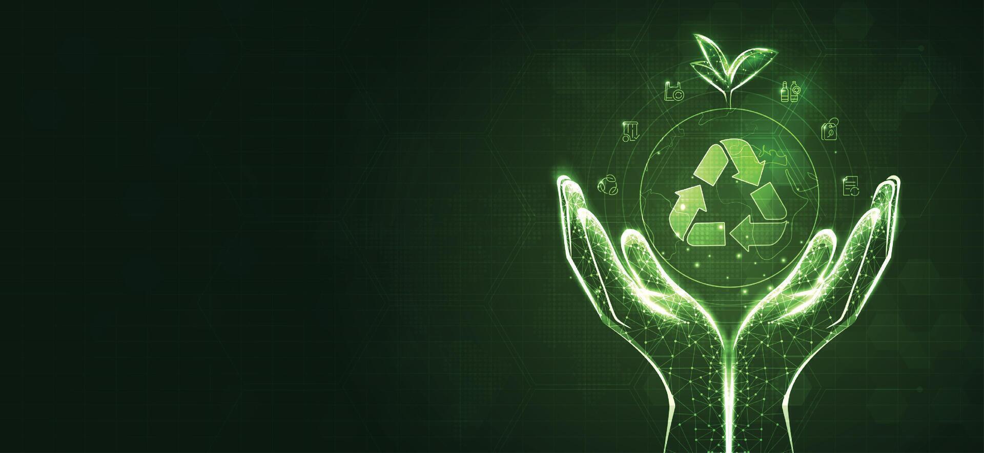 Illustration of hands with recycling symbol vector