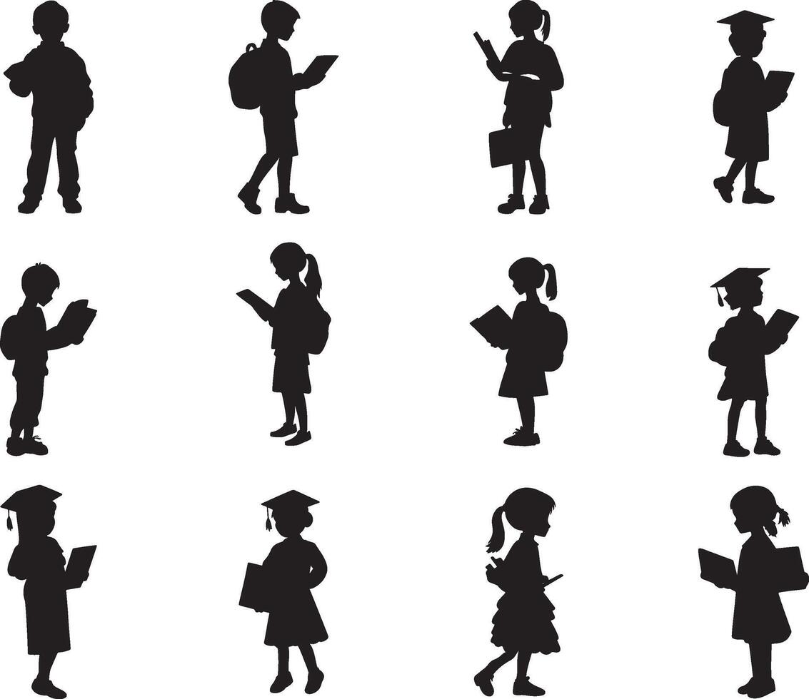 Silhouette of Diverse Students in Various Educational Stages vector