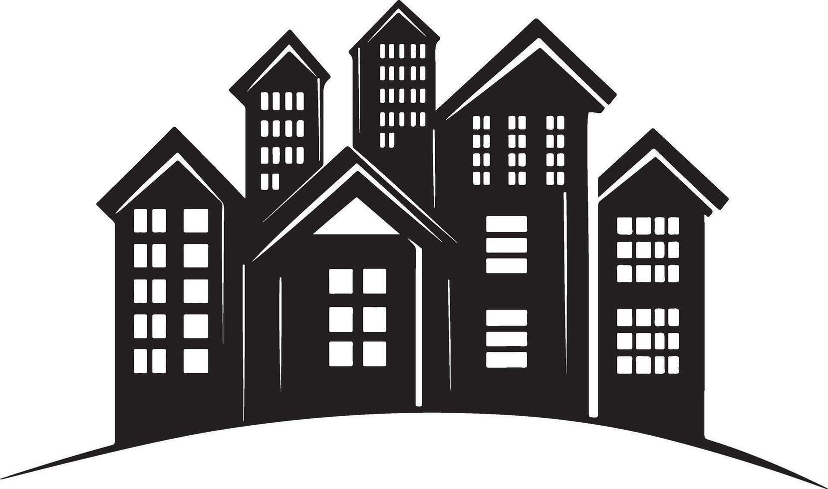 Silhouette of a diverse urban cityscape with various buildings vector