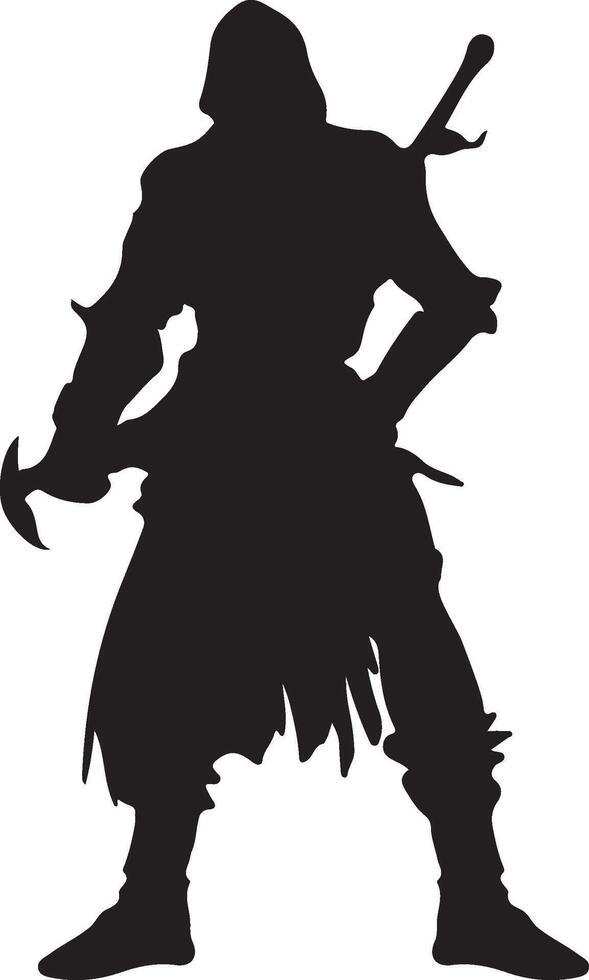 Silhouette of a hooded warrior with weapons vector