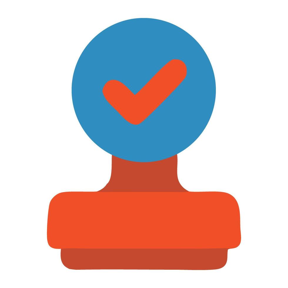 Colorful illustration of a stamp with a checkmark symbolizing approval in a minimalistic style vector